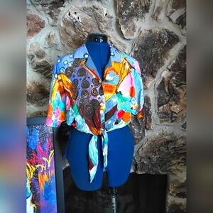 VTG Crop Button Tie Up Blouse by Carol Little